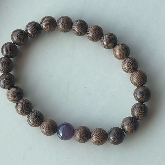 Sandalwood amethyst beaded bracelet ONE NEW stretch reiki meditation yoga - Picture 8 of 11